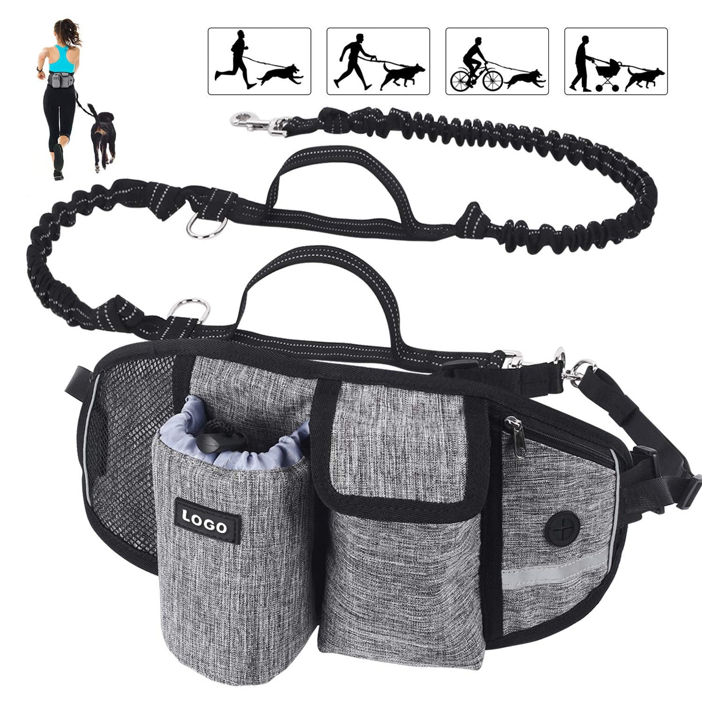 Dog Running Leash & Waist Bag Hands-Free Running